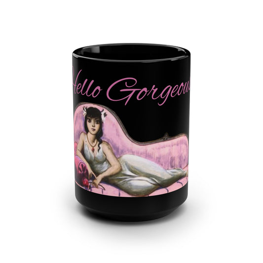 Haunted Mansion Hello Gorgeous Panther Lady Portrait Mug - 15oz Black Ceramic Coffee Cup with Colorful Artwork