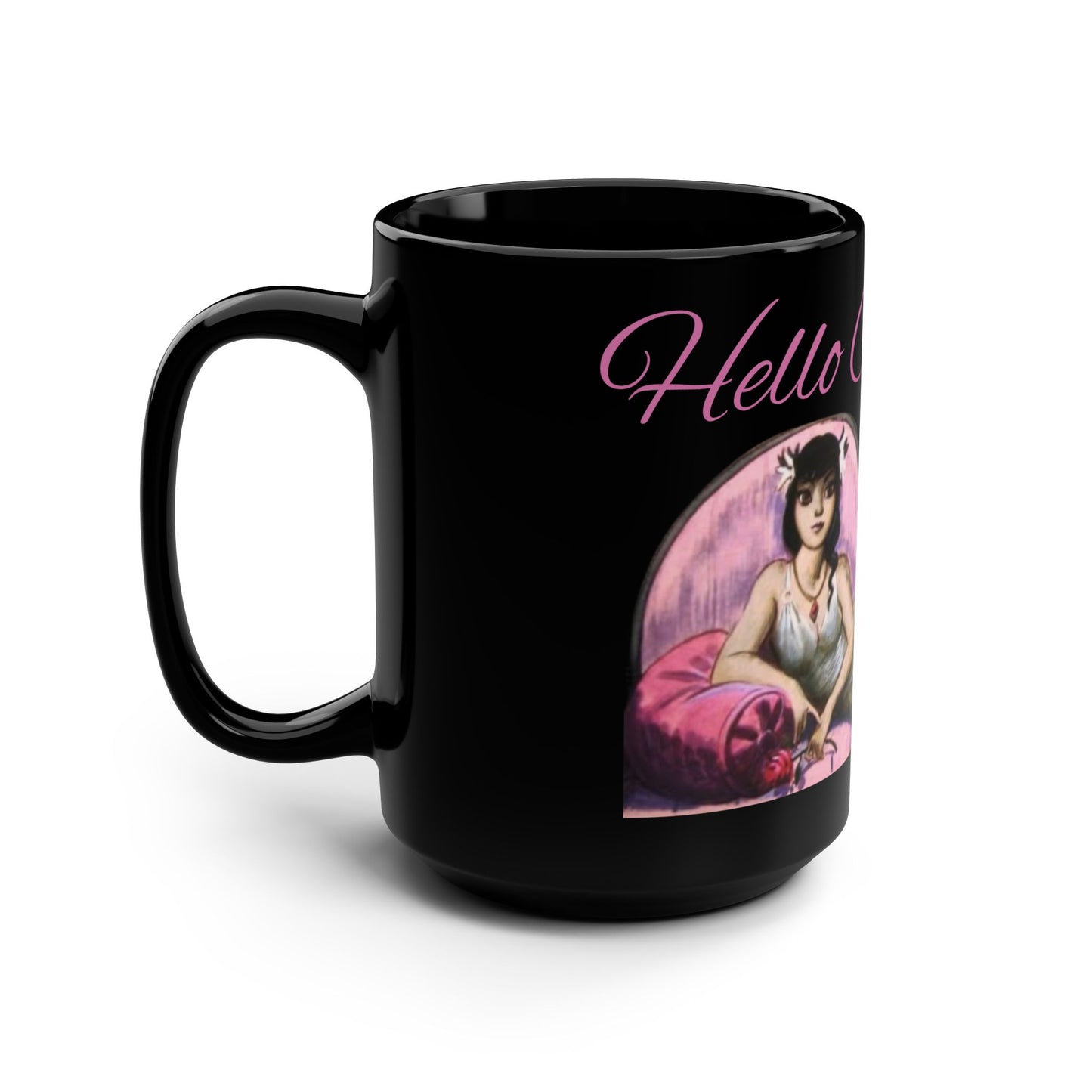 Haunted Mansion Hello Gorgeous Panther Lady Portrait Mug - 15oz Black Ceramic Coffee Cup with Colorful Artwork